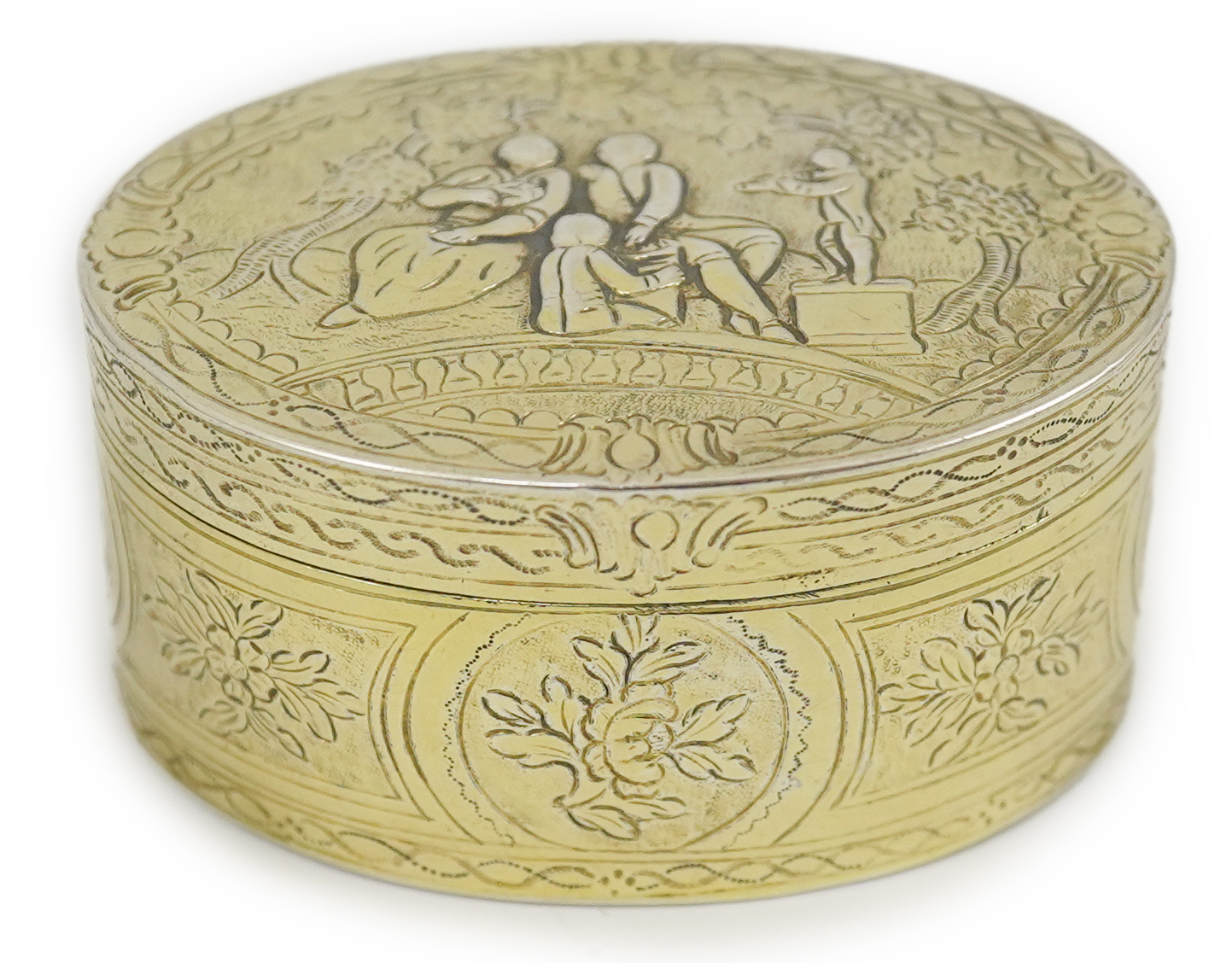 A 19th century Continental silver gilt oval snuff box